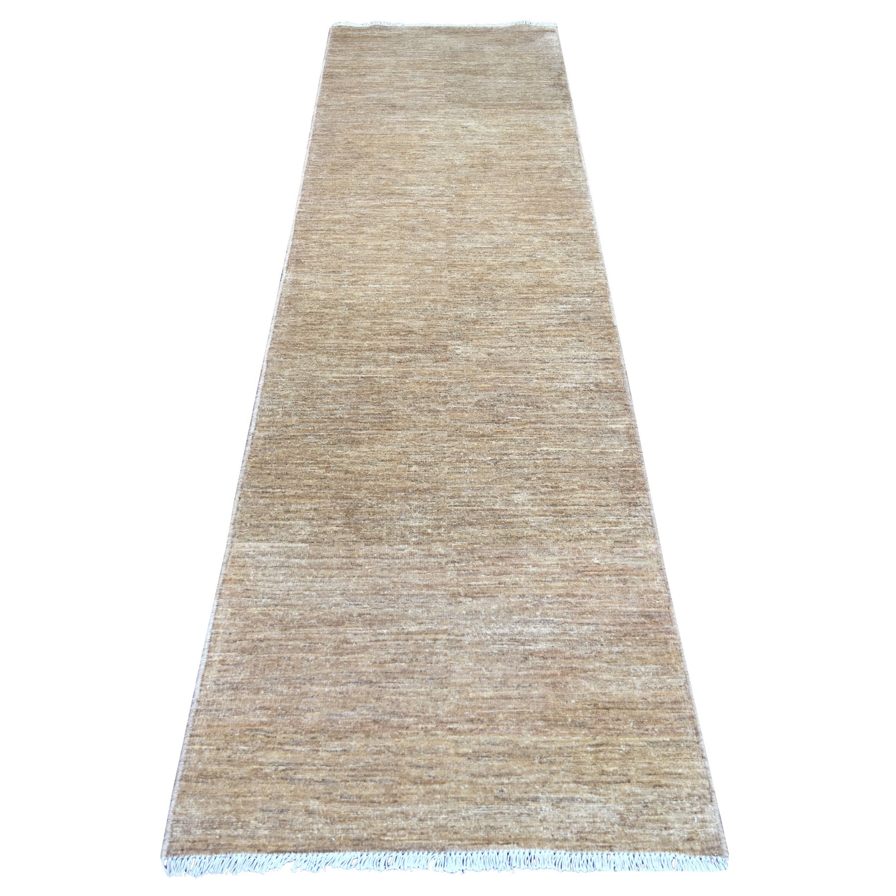 2'9"x9'8" Khaki Brown, Plain Solid Pattern, Hand Knotted, Hand Spun Ghazni Wool, Lush and Plush, Runner, Oriental Rug 